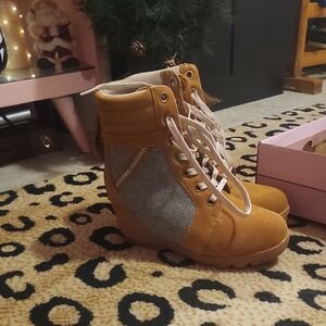 Serra Tan and Gray Wedge Boots